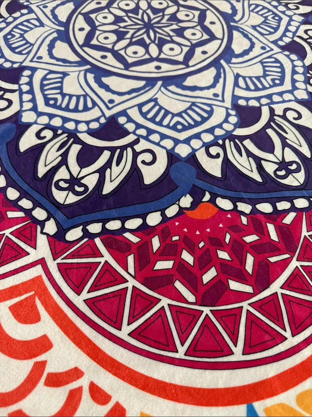 Round Bohemian Mandala Tablecloth - Blue, Purple, Pink, Yellow 54 inches